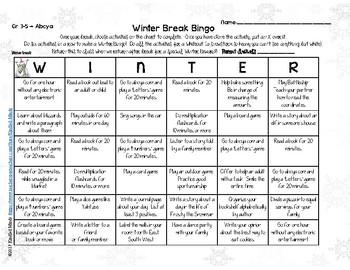 Preview of Winter Break BINGO | Holiday Homework for Christmas Break | Multiple Versions
