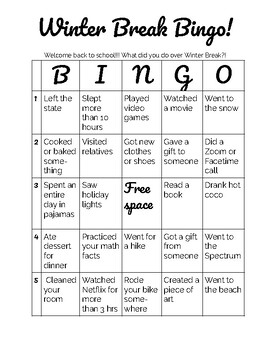 Winter Break Bingo by Brookes Brilliant Basics | TPT