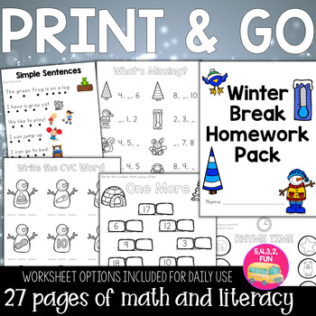 Preview of Winter Break Homework Pack {PRINT AND GO}