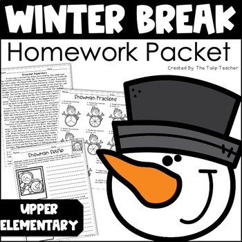 Preview of Winter Break Homework Packet with Reading, Writing, & Math
