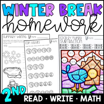Preview of Winter Break Homework for 2nd Grade - Reading, Writing, and Math Practice