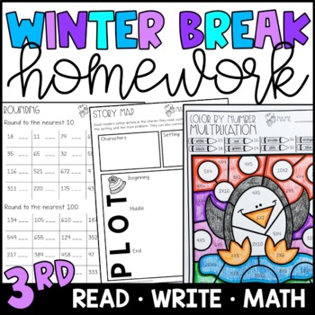 Preview of Winter Break Homework for 3rd Grade - Reading, Writing, and Math Practice