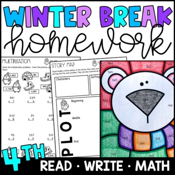 Preview of Winter Break Homework for 4th Grade - Reading, Writing, and Math Practice