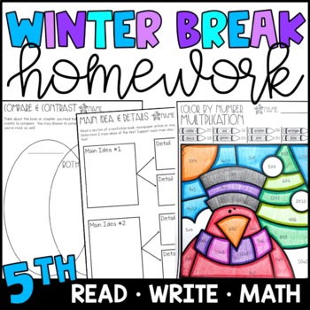 Preview of Winter Break Homework for 5th Grade - Reading, Writing, and Math Practice