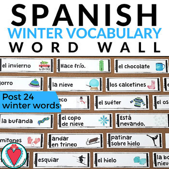 Preview of Spanish Winter Bulletin Board - Winter Vocabulary Words Word Wall - Invierno