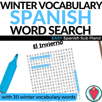 Preview of Spanish Winter Activity Word Search Worksheet Winter Vocabulary Words Invierno