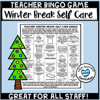 Preview of Winter Break for Teachers Self Care Bingo
