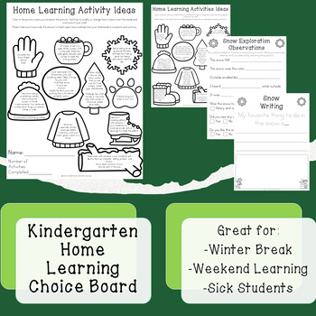 Preview of Winter Break or Weekend Learning Kindergarten Home Learning Choice Board