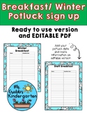 Winter Breakfast / Potluck sign up sheet
