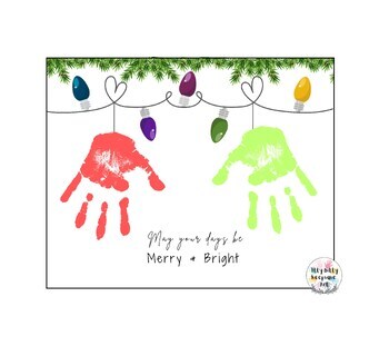 Preview of Winter Bright and Merry Handprint Art Craft Printable Template / Christmas