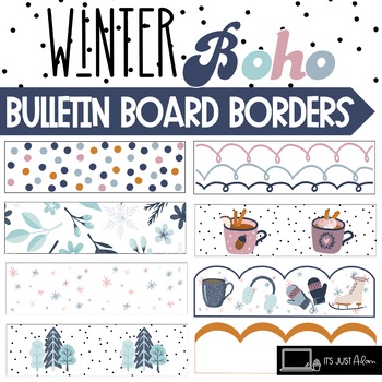 Preview of Winter Bulletin Board Borders Boho Retro Holidays Border December January