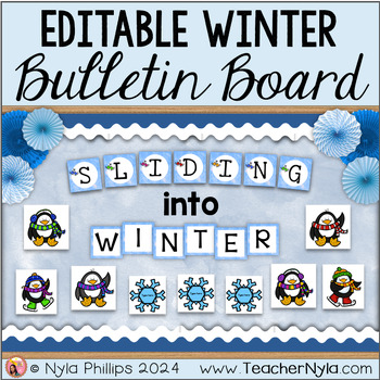 Preview of Winter Bulletin Board | Sliding Into Winter | Penguin Theme