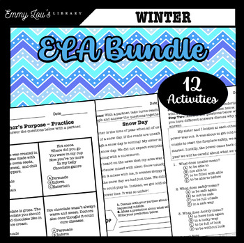 Preview of Winter Bundle Base Words, Prefix, Suffix, Author's Purpose and Rhyme