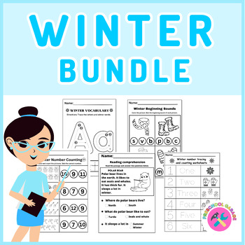 Preview of Winter Bundle. Winter vocabulary, flashcards, beginning sounds, number counting