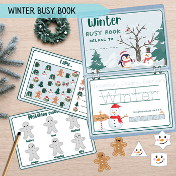 Preview of Winter Busy Book Kids Activities, Christmas Learning Binder, Printable Toddler