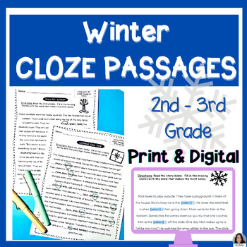 Preview of Winter CLOZE Reading Passages | MAZE Reading Comprehension Practice (2nd-3rd)