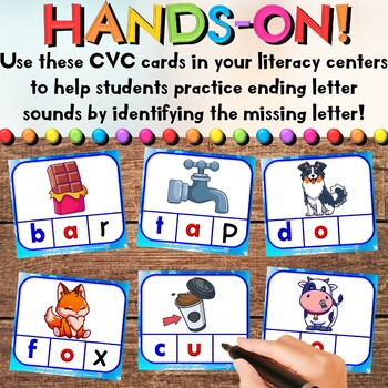 Winter CVC Ending Letter Sounds - Clip Cards, Flashcards, & Play Activities