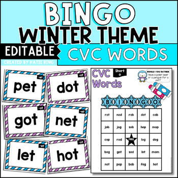 Preview of Winter CVC Word BINGO Cards - No Prep Printable & Editable