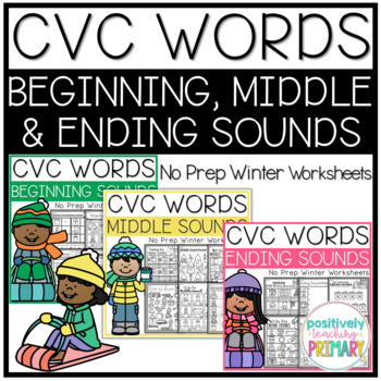Preview of Winter CVC Words | Beginning Middle and Ending Sounds | Worksheets Bundle