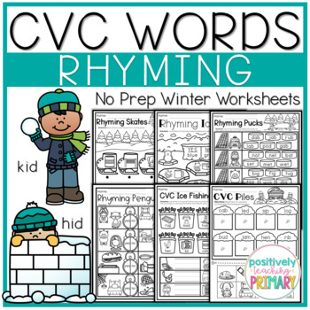 Preview of Winter CVC Words Rhyming No Prep Worksheets