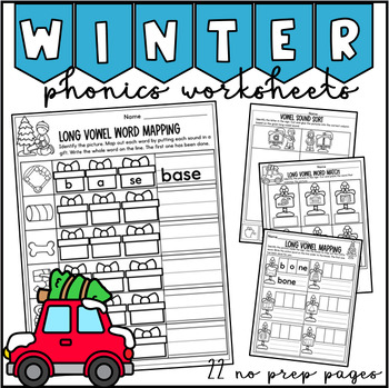 Preview of Winter CVCe Literacy Packet | Christmas Long Vowel Phonics Worksheets