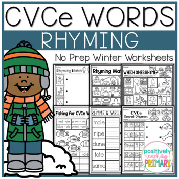 Preview of Winter CVCe | Magic E | Words Rhyming No Prep Worksheets