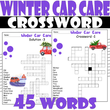 Winter Car Care Crossword Puzzle All About Winter Car Care Puzzle