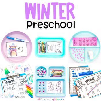 Preview of Preschool Winter Activities, Winter Theme Pre-K Centers, January Tubs + Bins