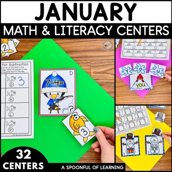 Preview of Winter Centers | January Math and Literacy Centers for Kindergarten