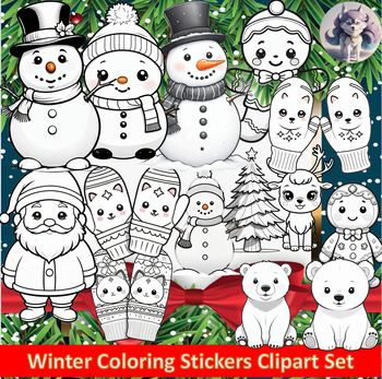 Preview of Winter & Christmas - Clip Art  - Snowman Reindeer & Santa Coloring Pages