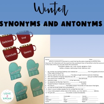 Preview of Winter Synonym and Antonym Match with Worksheets