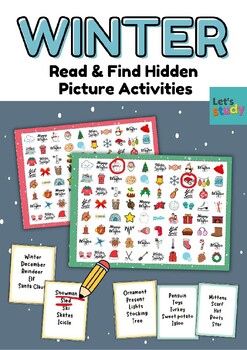 Preview of Winter. Christmas. Read & Find Hidden Picture Activities.