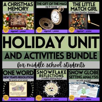 Preview of Winter Christmas Reading and Writing Bundle for Middle School