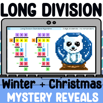 Preview of Winter & Christmas Self-Checking Long Division Mystery Reveals BUNDLE