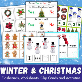 Preview of Winter & Christmas Speech Therapy Activities Special Ed Cards Worksheets Clothes