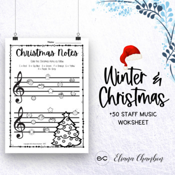 Preview of Winter & Christmas Staff Music Worksheet - Piano Key- Line & Space - Note Naming