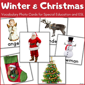 Preview of Winter & Christmas Vocabulary Flashcards Speech Therapy Autism ESL Cards