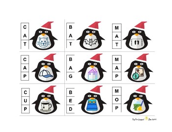 Preview of Winter/ Christmas penguin Santa themed CVC words activity