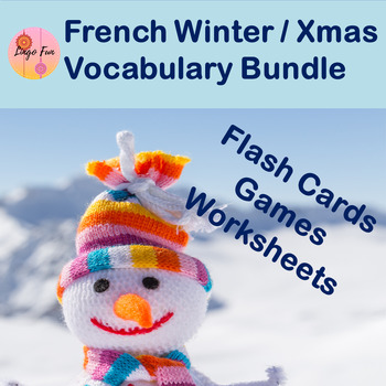 Preview of French Winter Christmas words vocabulary games and worksheets bundle