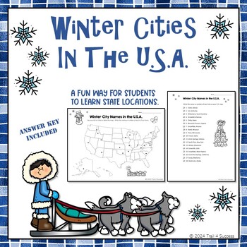 Preview of Winter Cities in the USA Geography Map Worksheets Research Activity