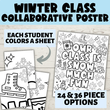 Preview of Winter Class Collaborative Poster | Class Mural Coloring Sheets | December Snow