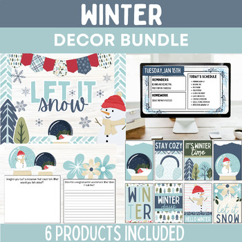 Preview of Winter Classroom Decor Bundle Bulletin Board Kit Newsletter Slide Templates
