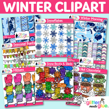Preview of Winter Clipart Bundle: Snowflakes, Mittens, Snowman, & Hot Cocoa Clip Art PNG