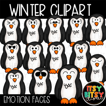 Preview of Winter Clipart Emotion Faces Cute Winter Pengiuns