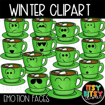 Preview of Winter Clipart Emotion Faces Hot Chocolate Mugs