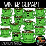 Winter Clipart Emotion Faces Hot Chocolate Mugs