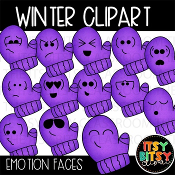 Preview of Winter Clipart Emotion Faces Winter Mittens