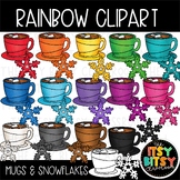 Winter Clipart Matching Rainbow Hot Chocolate Mugs and Snowflakes