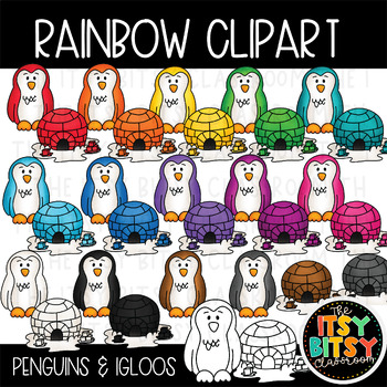 Preview of Winter Clipart Matching Rainbow Penguins and Igloos