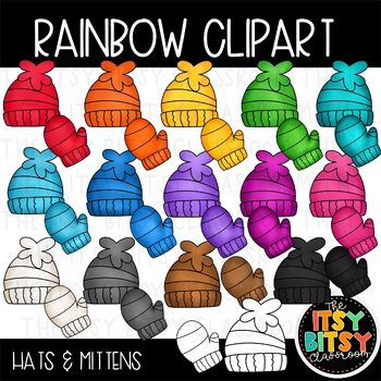 Preview of Winter Clipart Matching Rainbow Snow Hats and Mittens